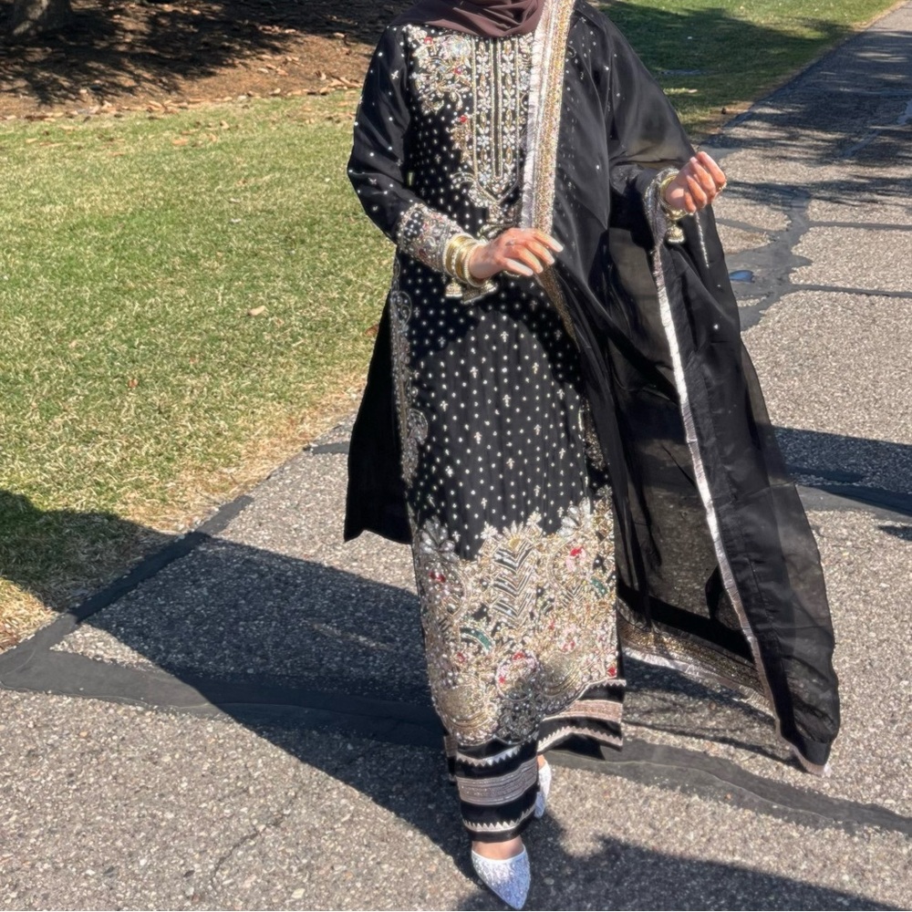 Elegant Black and White Embroidered Dress